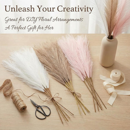 Pampas Grass Decor 21.7 Inch 30pcs, Faux Pampas Grass White Beige Brown Ultra Fluffy No Shedding for Boho Home Bedroom Wedding Vase Filler Dried Flower Arrangement