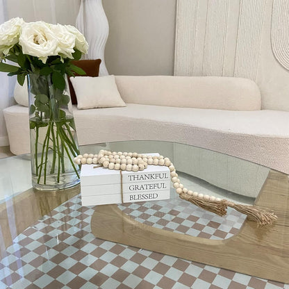 Decorative Books for Home Decor, White Faux Books for Decoration, Rustic Farmhouse Stacked Display Books with 52in Wood Bead Garland for Coffee Tables Living Room (TAKE TIME to DO)