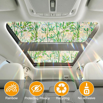 Countewol Window Privacy Film Stain Glass Window Film Rainbow Window Film Window clings Non-Adhesive Reusable Decorative for Room (Leaf Rainbow, 17.5 x 78.7 in)