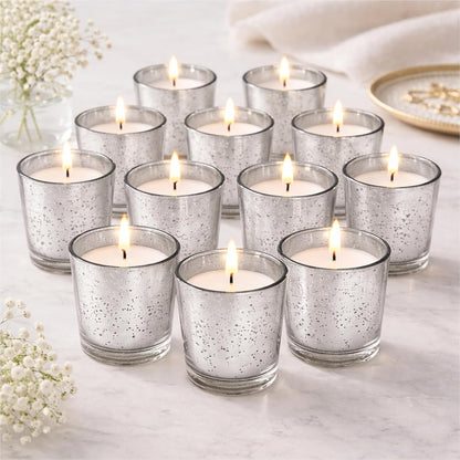 48-Pack Clear Glass Votive Candles – 10–12 Hour Long Burn, Unscented, Ivory, Bulk Set for Weddings, Events & Table Centerpieces – Hosley