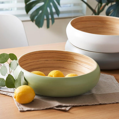 Fruit Bowl for Kitchen Counter – Handmade Spun Bamboo, Large 11.75" Fruit Basket, Eco-Friendly Decorative Serving Bowl for Home Decor, Produce Storage & Centerpiece (Gray)