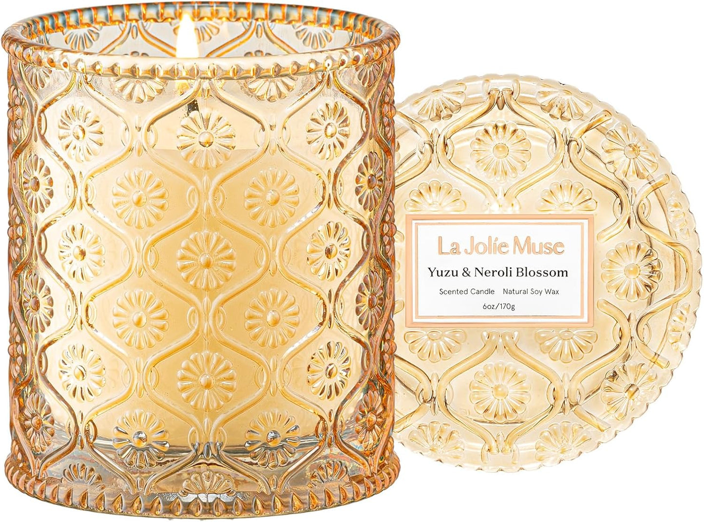 LA JOLIE MUSE Santal Rose Scented Candle – Saffron, Rose & Leather | 6 oz Natural Soy Wax | 40 Hours Clean Burn | Self Care Gifts for Women | Elegant Home Decor