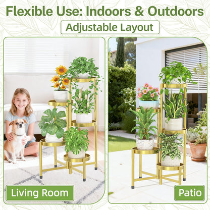 iDavosic.ly Plant Stand Indoor Outdoor, 5 Tier Corner Metal Flower Display Holder Shelf, Folding Tall Orchid Rack for Patio Balcony Porch Garden Living Room House, Black