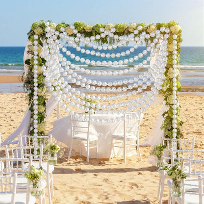Canlierr 2 Pcs 5.6ft Wedding Giant Pearl Garland Decorations Large Faux Bead Garland with Hook for Ceremony Photo Booth Outdoor Proposal Scene Garden Beach Party Decor(Ivory White,25mm,Simple)