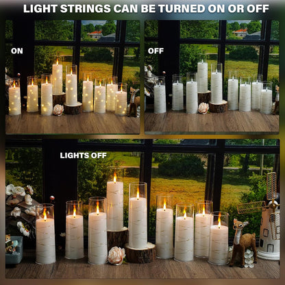 Nimiko Flickering Flameless LED Candles, 9 Pcs with Embedded Star String, Acrylic LED Pillar Candles with Remote, Suitable for Home Decoration (White)