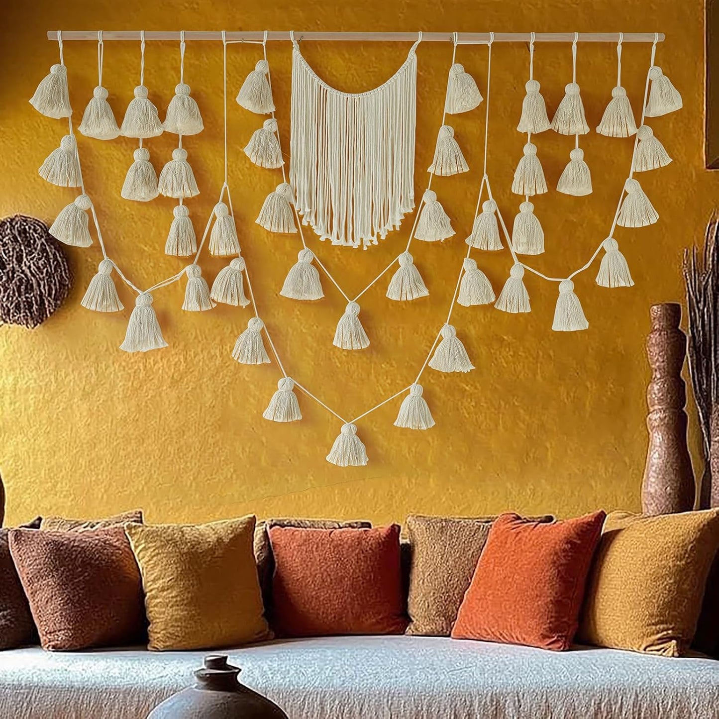 Jakalin Macrame Wall Hanging Dip Dyed Fiber Macrame Wall Decor Boho Cord Living Room Wall Art 57" Wx43 L