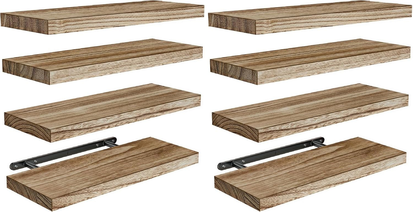 Amada Homefurnishing Floating Shelves, Paulownia Wood Wall Shelves for Living Room/Bedroom/Kitchen/Home Office, Wood Floating Shelf for Home Storage & Organization, Set of 4, 15.75″L x 5.91″W x 0.98″H