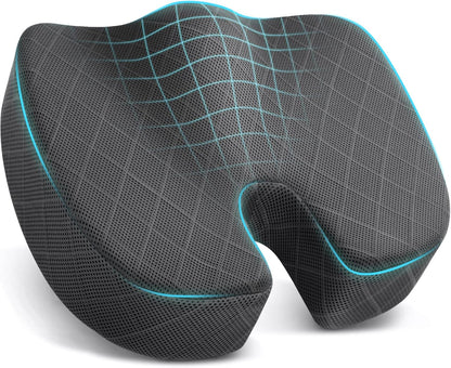 TushGuard Seat Cushion - Memory Foam Cushion for Office Chair, Car Seat, Airplane, Bleacher - Sciatica & Hip & Coccyx Pain Relief Desk Chair Cushion for Long Sitting Office Workers, Car Drivers