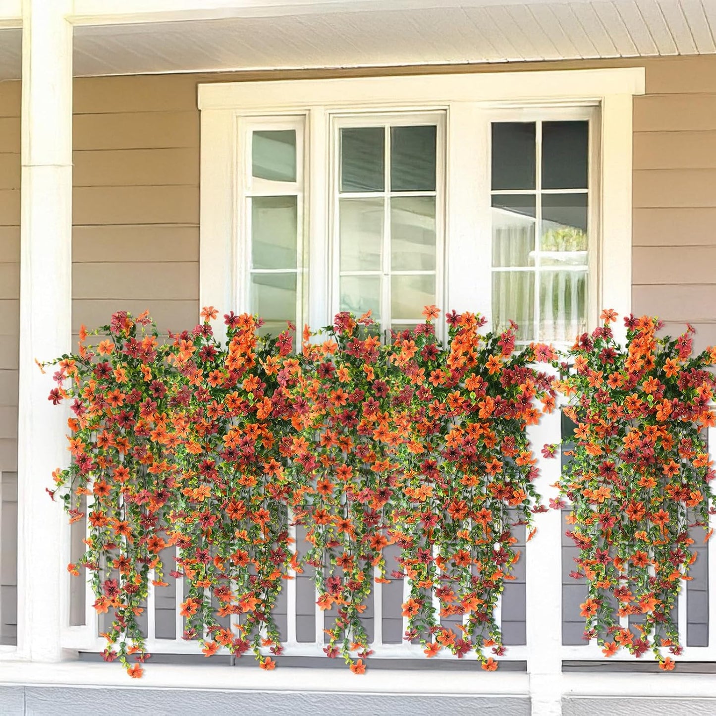INQCMY Artificial Fake Hanging Flowers Plants for Outdoor Summer Decoration,2 PCS Faux Silk Daisy with Eucalyptus Leaves,UV Resistant Look Real for Outside Home Planter Porch Patio Balcony Yard Decor