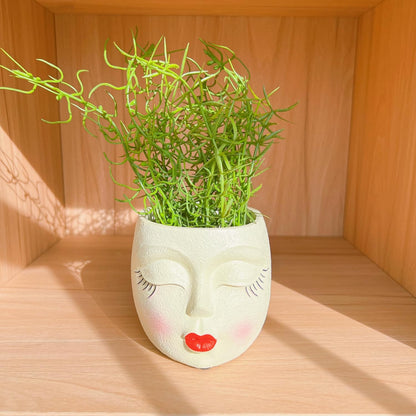 Handmade Face Flower Pots Standing Air Kiss Head Planter Pot for Trailing Plants Cute Succulent Planter Resin Planters Funny Face Planters with Anti-Friction Pads White 1Pack
