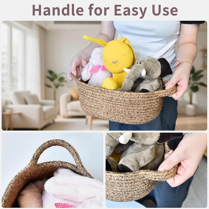 ABenkle Small Basket with Handles, Boho Decorative Rope Woven Dog Cat Toy Storage Bin Shelf Storage Organizer, Easter Christmas Gift Basket, 12"x8"x5", White