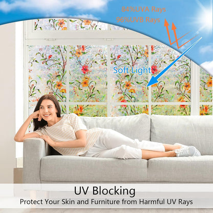 LEMON CLOUD Window Film, Decorative Window Privacy Film, 3D Stained Glass Window Sticker,Anti-UV Sun Blocker Heat Control for Home(Rainbow Tulip Design,17.5 x 78.7 inches)