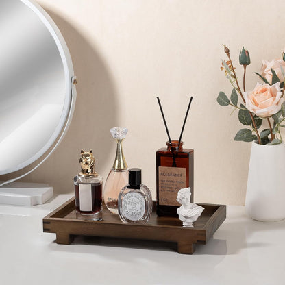 Decorative Tray Small Pedestal Stand Farmhouse Bathroom Decor Wooden Riser Display Stand for Vanity, Kitchen Countertop, Sink, 9.4 * 4.7 White
