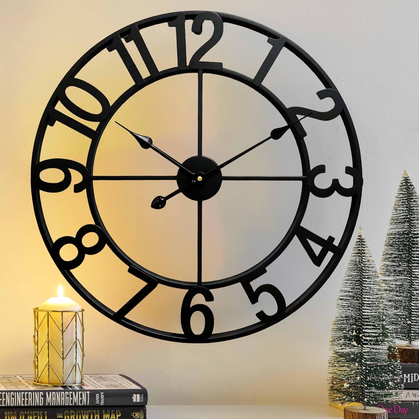 CLXEAST 30 Inch Large Wall Clock Modern, Oversized Roman Numeral Decorative Black Metal Wall Clock for Living Room Decor,House Warming Gifts New Home