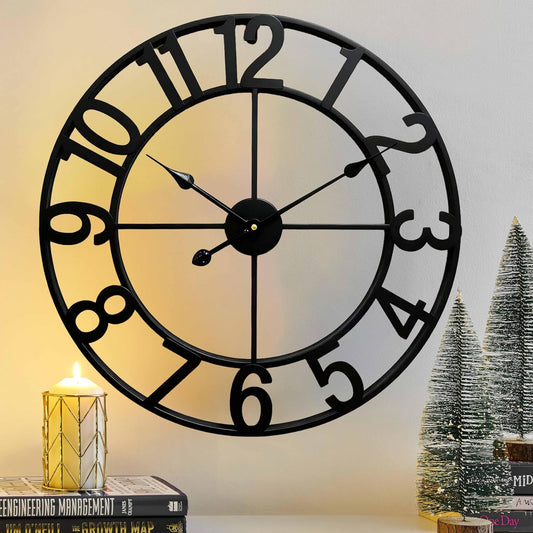 CLXEAST 30 Inch Large Wall Clock Modern, Oversized Roman Numeral Decorative Black Metal Wall Clock for Living Room Decor,House Warming Gifts New Home