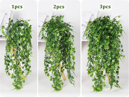 RECUTMS Artificial Hanging Plants Fake Hanging Plant Faux Eucalyptus Leaf Greenery Vine Outdoor UV Resistant Plastic Plants Home Garden Wedding Party Indoor Outdoor Decorations(White)