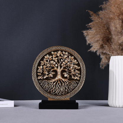 DOVDOV Abstract Circular Tree of Life Decorative Sculpture, Black and Gold Home Decor, Modern Art Home Accent Suitable for Office Shelves, Coffee Tables, and Above Cabinet Decorative Statue.