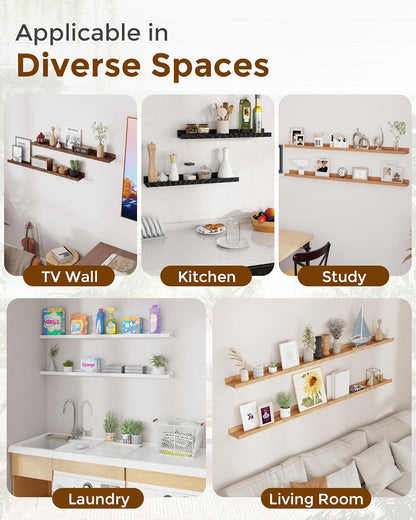 Axeman Oak Picture Ledge Shelf, 48 Inch Floating Shelves Set of 2, Solid Oak Wood Wall Shelves with Lip, Wall Decor Storage for Bedroom Living Room Bathroom Kitchen Nursery Photo Picture, Natural Oak