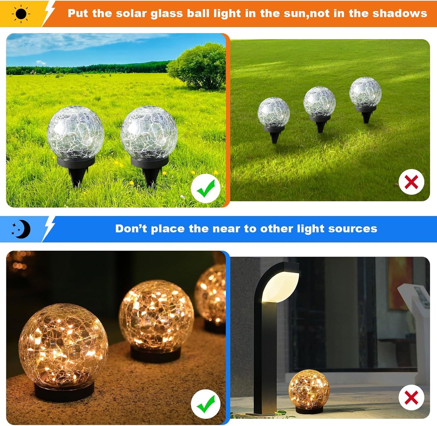 MLKNK Solar Globe Lights Outdoor Waterproof-Solar Balls-Solar Garden Lights-Orbs for Outside 2 Pack Cracked Glass Ball for Lawn Patio Yard Backyard Decorations