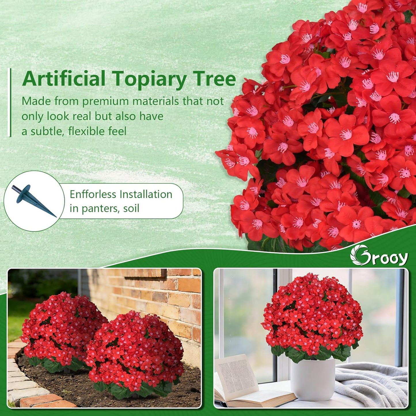 2Pack 4FT Artificial Bougainvillea Topiary Trees for Outdoor, Fake Silk Flowers Plants Bushes with Ground Spike, Faux UV Resistant Shurbs Trees for Outside,Front Porch,Patio,Balcony Decor