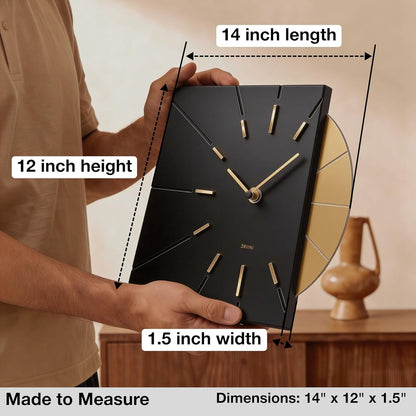 Driini Clocks Mid Century Modern Wall Clock - Square Green Clock with Decorative Gold Accent- Unique and Cool Clock, Battery Operated - MCM Decor & Decorative Wall Clock for Mid Century Modern Decor.