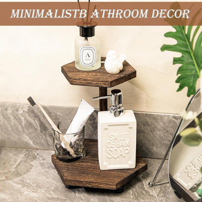 Tikea Farmhouse Wood Display Riser, 10 in. Farmhouse Pedestal Stand for Kitchen Bathroom Counter Decor, Round Display Tray for Soap Dispenser and Plant (Brown)