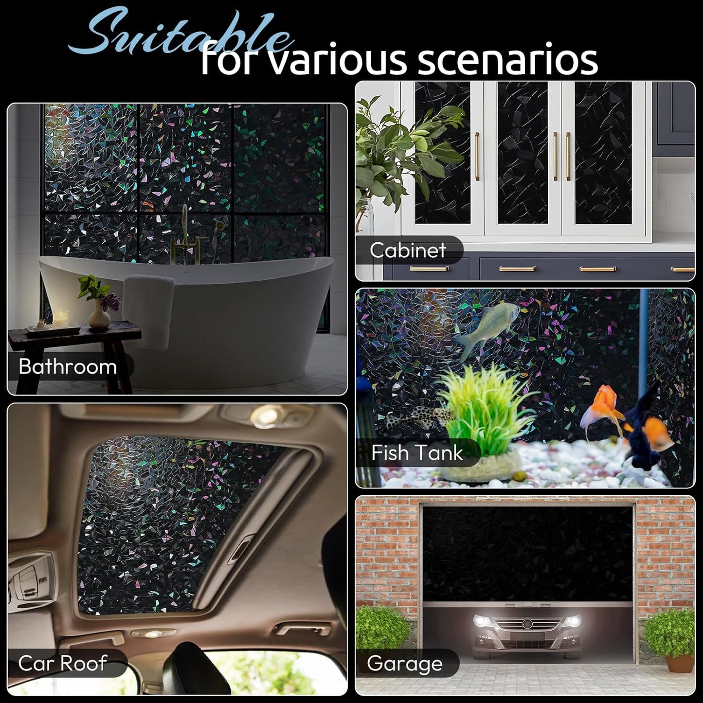 rabbitgoo Window Privacy Film Rainbow Film Decorative Window Sticker, 3D Static Stained Glass Cling Tint for Home Heat Control Non-Adhesive, 17.5 x 78.7 inches