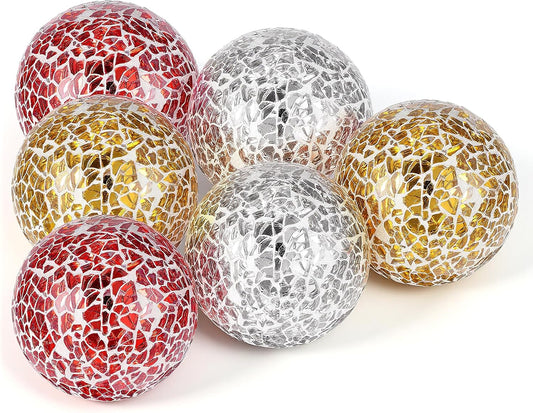 6 Pcs Decorative Balls for Bowls, 2.4 Inch Mosaic Sphere Balls Decorative, Mosaic Glass Orbs Centerpiece Balls Decoration for Vases Dining Table Home Living Room