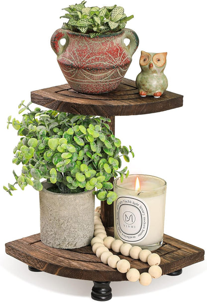 Tikea Farmhouse Wood Display Riser, 10 in. Farmhouse Pedestal Stand for Kitchen Bathroom Counter Decor, Round Display Tray for Soap Dispenser and Plant (Brown)