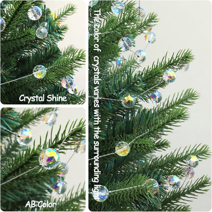 LEFERS 9.8Ft Crystal Glass Balls Christmas Garland,48 Beads 16mm Faceted Prism Beads Strands Hanging Ornament Decoration for Christmas Tree Centerpieces Wedding Party (Gold)