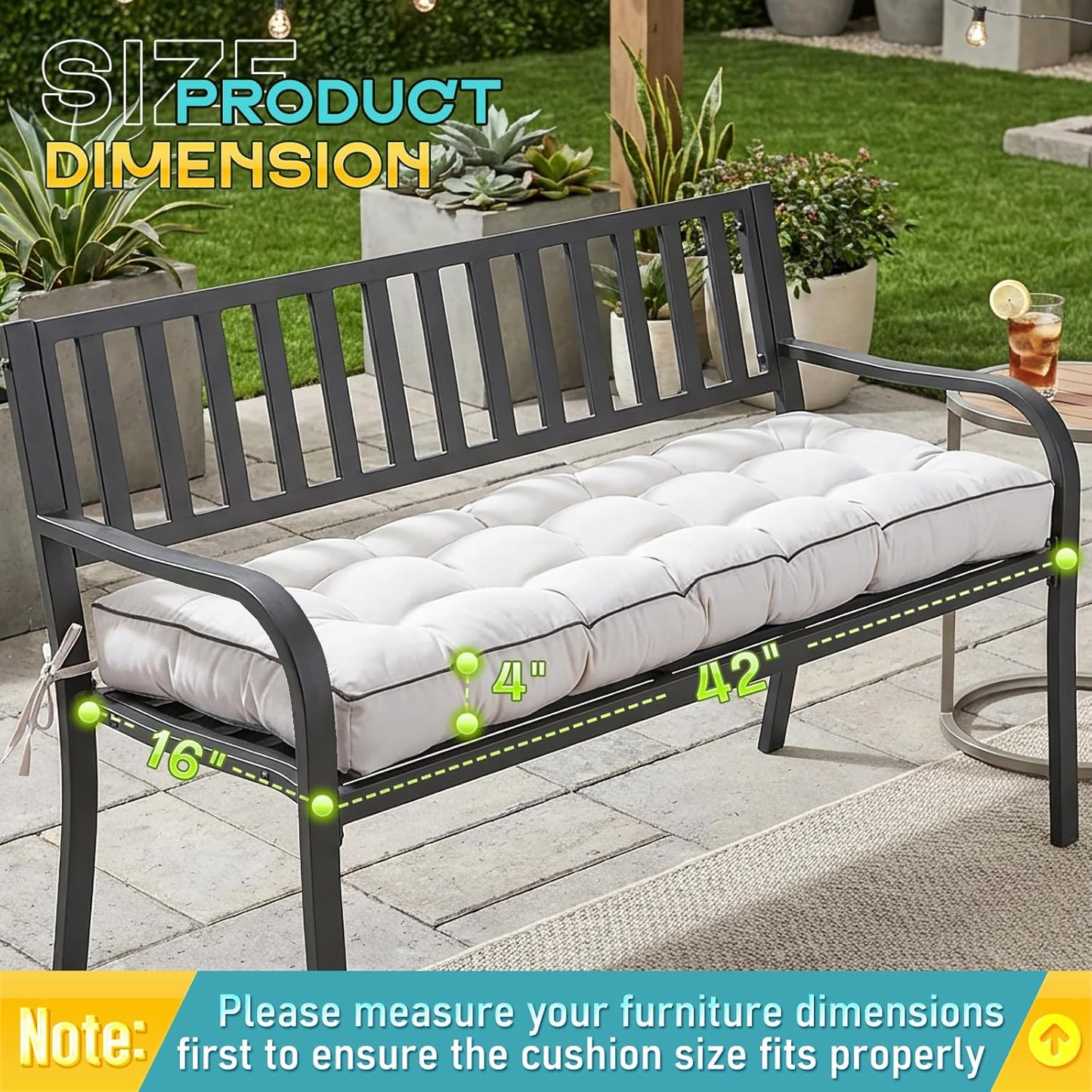 Outdoor Bench Cushion, Tufted Patio Seat Pad for Garden Bench, Porch Swing, Indoor/Outoor Furniture (Blue, 48X18X4 inch)