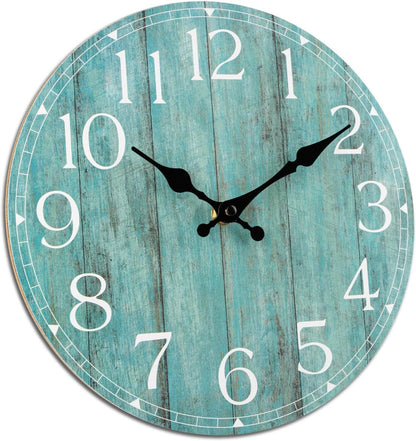 Wall Clock, Rustic Wall Clocks Battery Operated Silent Non Ticking, Country Round Wooden Clocks Farmhous Wall Decorative for Kitchen, Bathroom, Living Room (Gray 8 Inch)