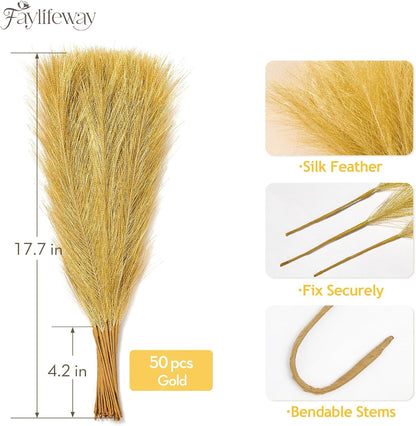 50pcs Pampas Grass 17in for Living Room Decor, Blush Pink Pampas Grass Decor, Fluffy Pink Flowers for Home Birthday Bathroom Baby Shower Wall Bow Decor(Blush & Cream & Pink)