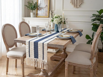 FEXIA Boho Table Runner for Thanksgiving Fall Christmas Home Decor with Tassels 72 Inches Long Pottery barn Furniture Farmhouse Rustic Macrame Burlap Table Decoration for Living Room (12x72 Inches)