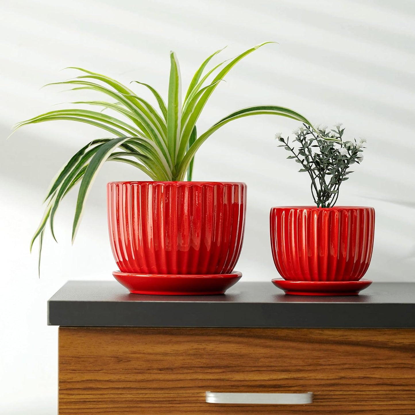 Ton Sin Pink Gold Ceramic Flower Pots, 4"+5"+6" Inch Small Glazed Succulent Planters with Drainage Hole,Modern Indoor Decorative Plant Pots Set of 3,Garden Pots with Saucer