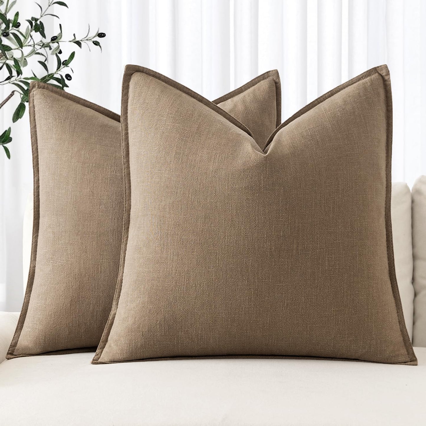MIULEE Decorative Linen Euro Sham Pillow Covers 26x26 Cream White Boho Farmhouse Neutral Couch Throw Pillows for Bed Pack of 2 Accent Modern Pillowcase Sofa Livingroom Home Decor