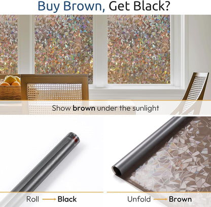 rabbitgoo Window Privacy Film Rainbow Film Decorative Window Sticker, 3D Static Stained Glass Cling Tint for Home Heat Control Non-Adhesive, 17.5 x 78.7 inches