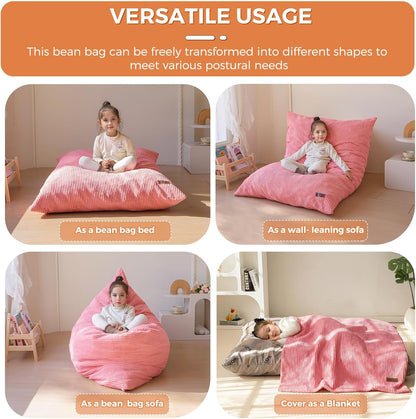 MAXYOYO 3 in 1 Kids Bean Bag Chair Couch, Convertible Chair Folds from Bean Bag to Lounger, Child Floor Sofa for Gaming, Reading, Floor Mattress with High-Density Foam Filling