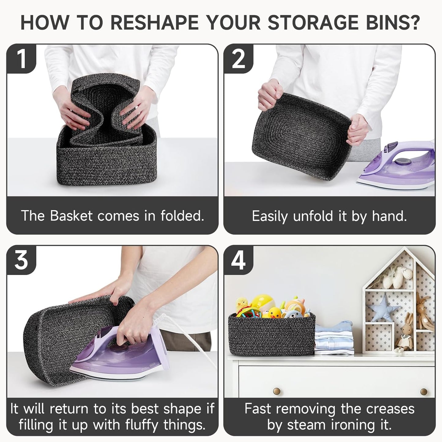 3-Pack Small Storage Baskets for Organizing | Woven Shelf Toy Basket | Rope Baskets for Gifts Empty | Closet Organizer Bins with Handles | Cube Decorative Box | 11.8×7.8×5.1” | Mixed brown