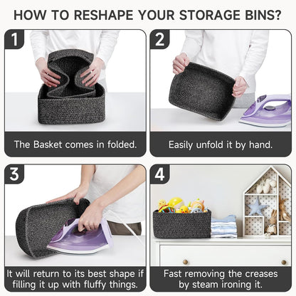 3-Pack Small Storage Baskets for Organizing | Woven Shelf Toy Basket | Rope Baskets for Gifts Empty | Closet Organizer Bins with Handles | Cube Decorative Box | 11.8×7.8×5.1” | Mixed brown