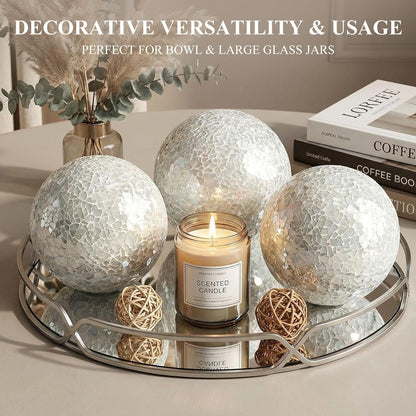 DomeStar 3PCS Decorative Balls, Mosaic Glass Orbs Centerpiece Balls 4inch Gold Orbs for Decorate Bowls Vases Tables Wedding Party