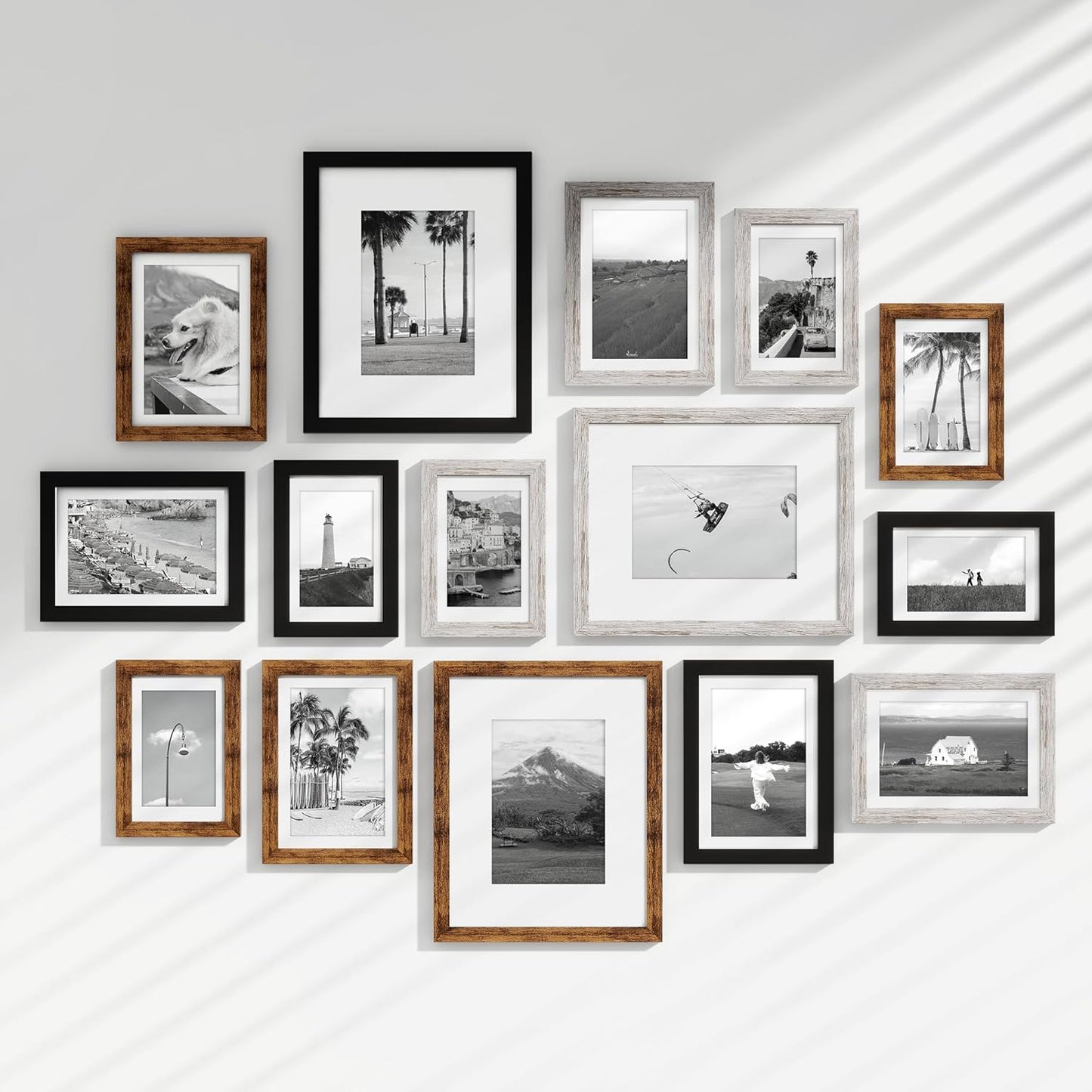 Venusmiles 15 Pack Picture Frames Collage Wall Decor, Gallery Frame Set for Wall Mounting or Tabletop Display, Multi Sizes Including 3pcs 8x10, 6pcs 5x7, 6pcs 4x6, Oak