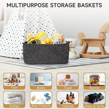 3-Pack Small Storage Baskets for Organizing | Woven Shelf Toy Basket | Rope Baskets for Gifts Empty | Closet Organizer Bins with Handles | Cube Decorative Box | 11.8×7.8×5.1” | Mixed brown