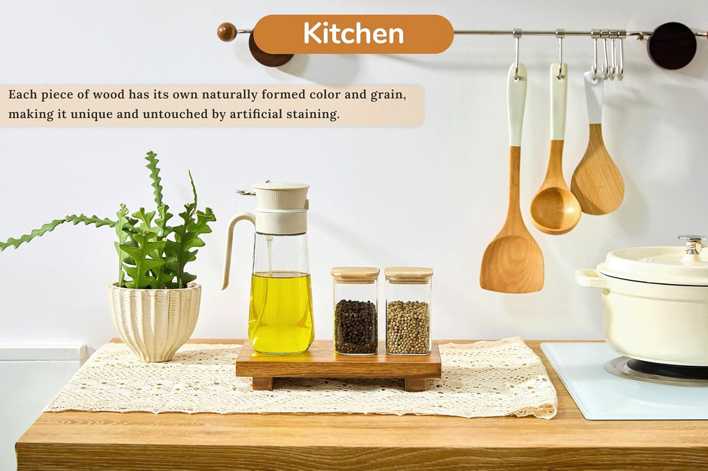 Large 16" Acacia Wood Riser Pedestal Stand – Farmhouse Wood Display Riser for Kitchen and Bathroom Décor - Counter Display, Plant Stand, Jewelry Holder, Vanity Tray, Candle Stand (L:16"x8"x1.57")