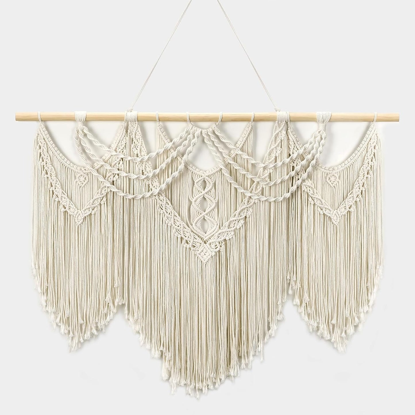 Tempospark Large Macrame Wall Hanging, 43" Wx32 L Boho Wall Hangings for Living Room Bedroom Nursery, Boho Chic Large Macrame Tapestry for Bedroom Wall Decor (Tassel)