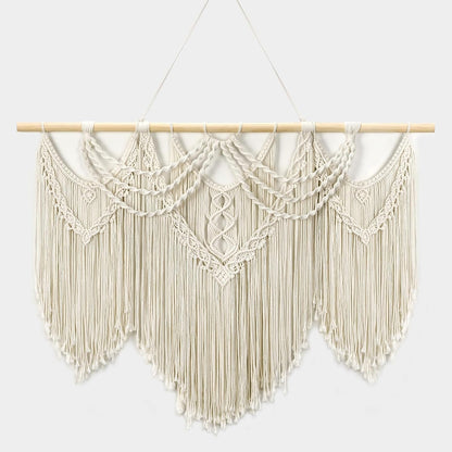 Tempospark Large Macrame Wall Hanging, 43" Wx32 L Boho Wall Hangings for Living Room Bedroom Nursery, Boho Chic Large Macrame Tapestry for Bedroom Wall Decor (Tassel)