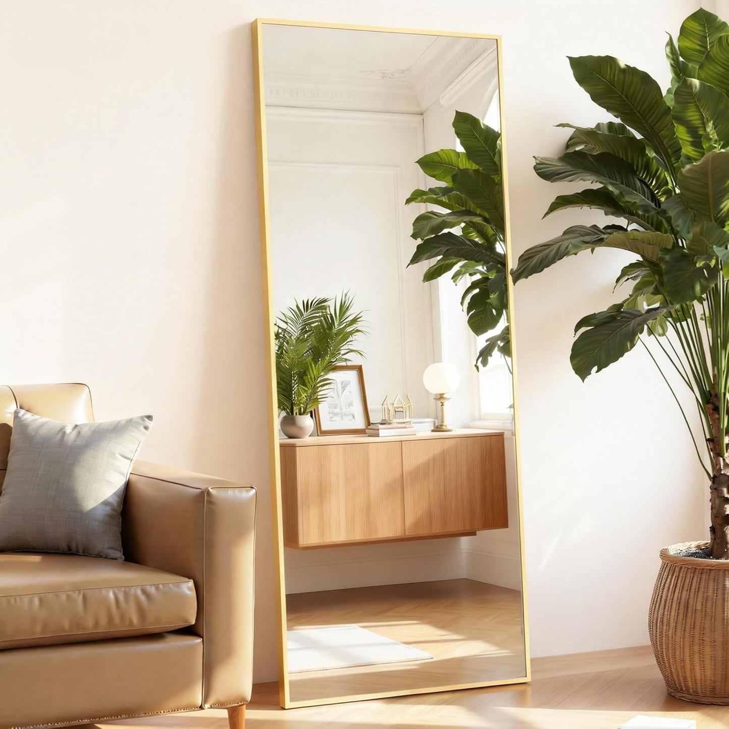 Mirror Full Length, Upgraded Body Wall Mirrors with Shatter-Proof Glass, Floor Standing, Hanging or Leaning, Tall Mirror with Stand Aluminum Alloy Frame for Bedroom
