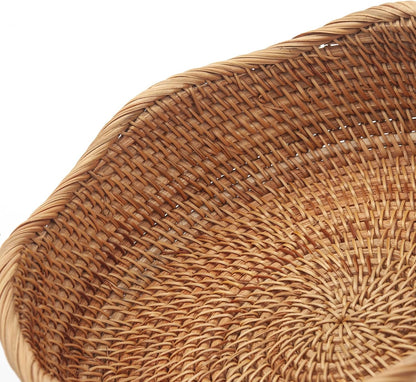Round Rattan Fruit Baskets Woven Storage Bowls Key Holder Stackable for Shelf Kitchen Tabletop Natural Set of 3
