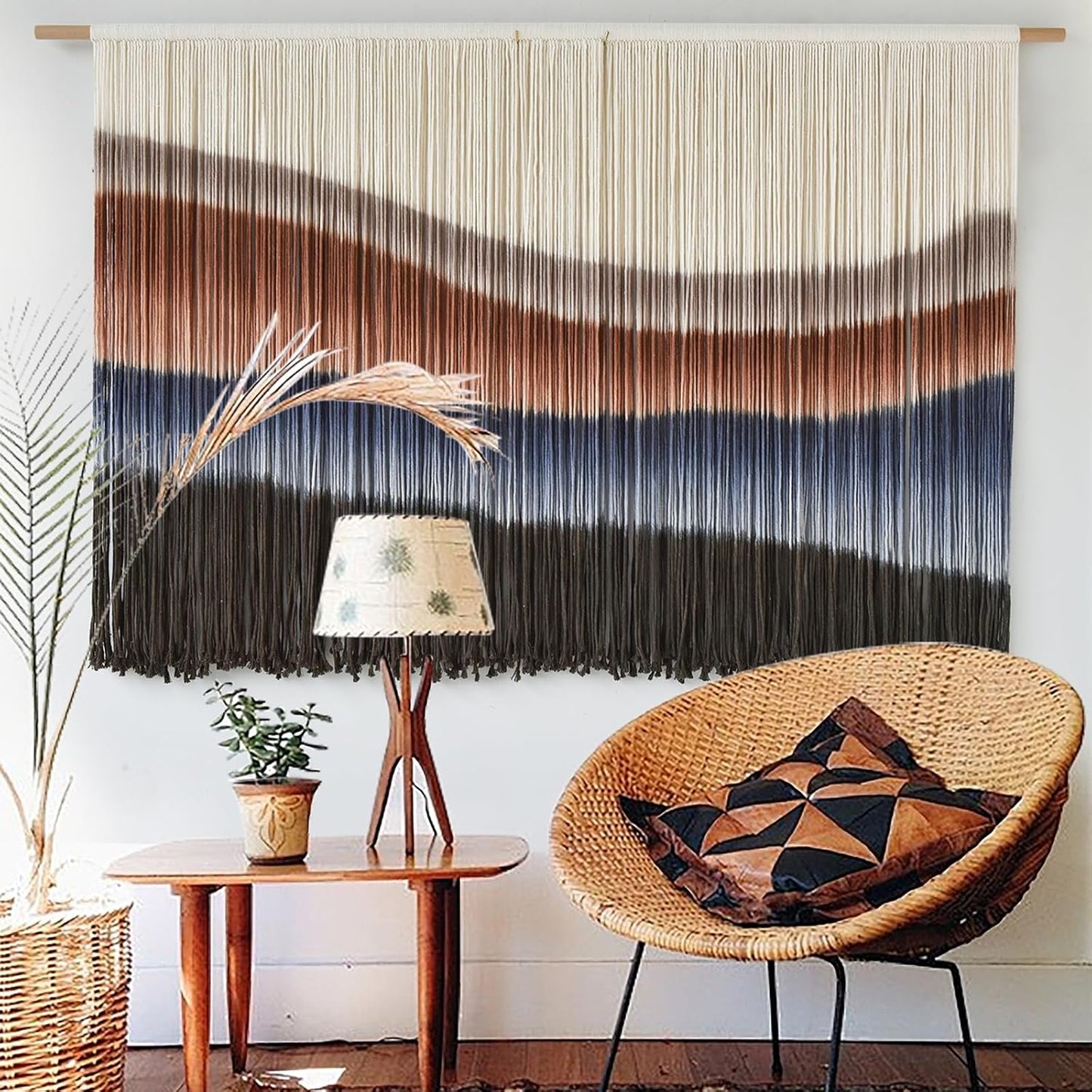 Flber Macrame Wall Hanging Macrame Wall Decor Large-Scale Tie-Dye Tapestry Living Home Room Wall Decor 57" Wx 35" L