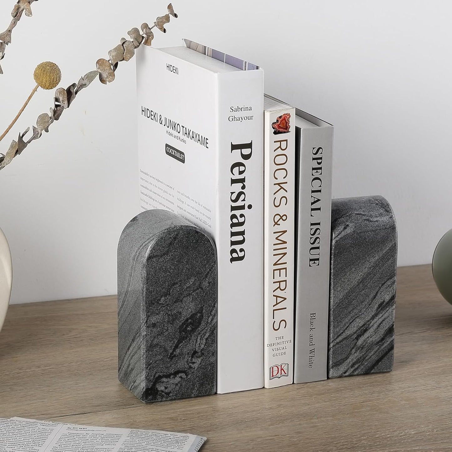 Koville African Natural Marble Bookends for Shelves, Non-Slip Book Ends, 13LBS Ultra Heavy Duty Marble Book Holder Organizer, Apartment Decor for Movies/CD/Video Games(Namib Fantasy)